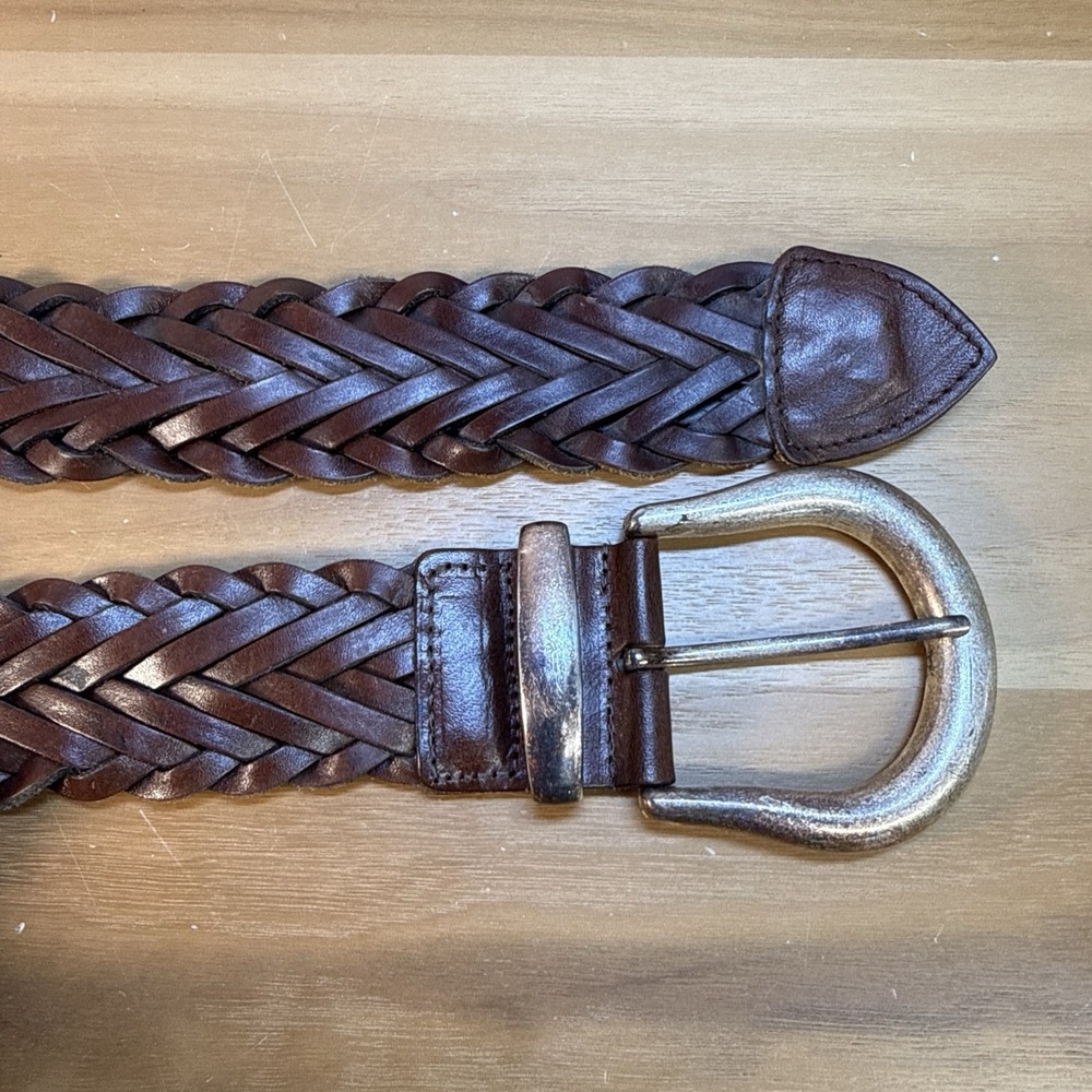 VTG Express Compagnie Internationale Brown Braided Belt M Leather Silver Buckle